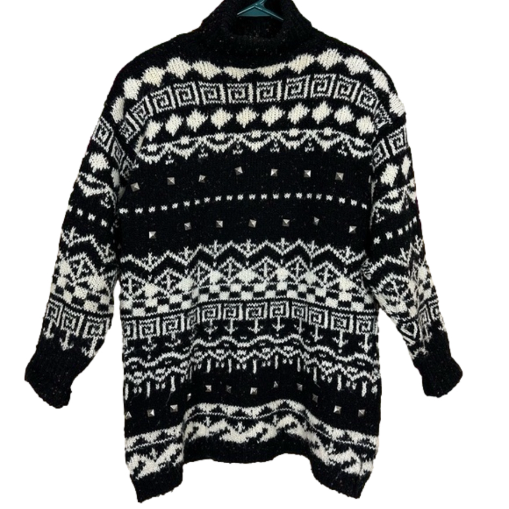 KITTY HAWK Vintage Black and White Turtleneck Sweater Size M